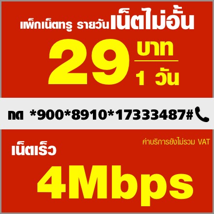 โปรเน็ตทรูรายวัน 29 บาท 4mbps