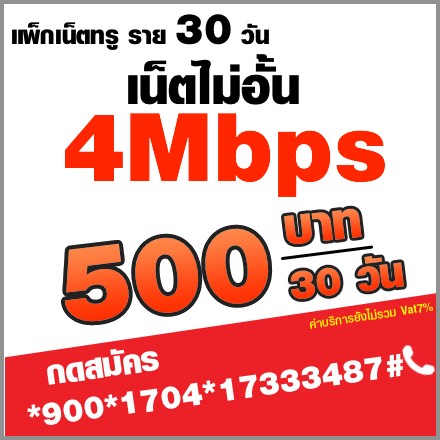 โปรเน็ตทรูรายเดือน 4mbps:500
